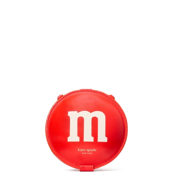 Kate Spade New York X M&M's Smooth Leather Chain Coin Wallet - Red Multi - Picture 1 of 8